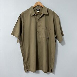 Patagonia Shirt Mens Large Olive Organic Cotton Short Sleeve Pocket Casual